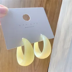 Exaggerated Candy Color C-shape Acetate Acrylic Resin Hoop Earrings 925 Silver Needle