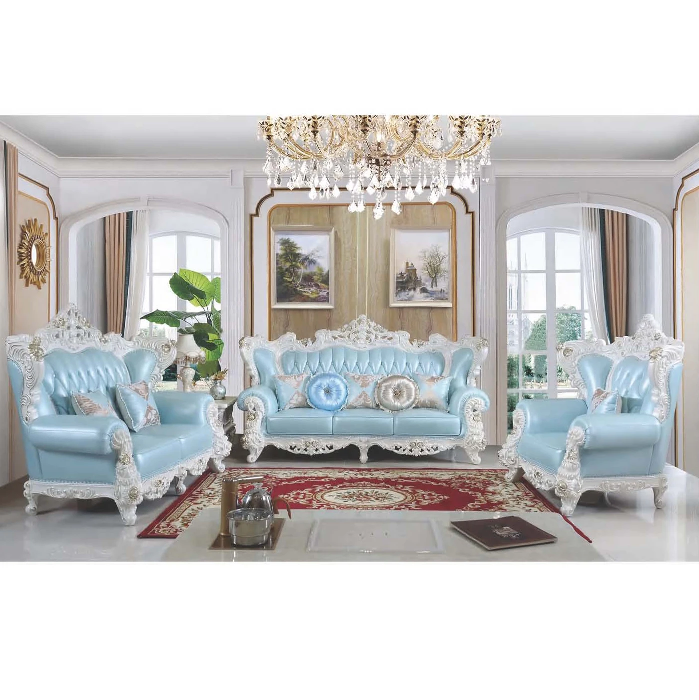 Королевский Европейский стиль диван из натуральной кожи Викторианский ретро классический мебель твердой древесины резной роскошный набор