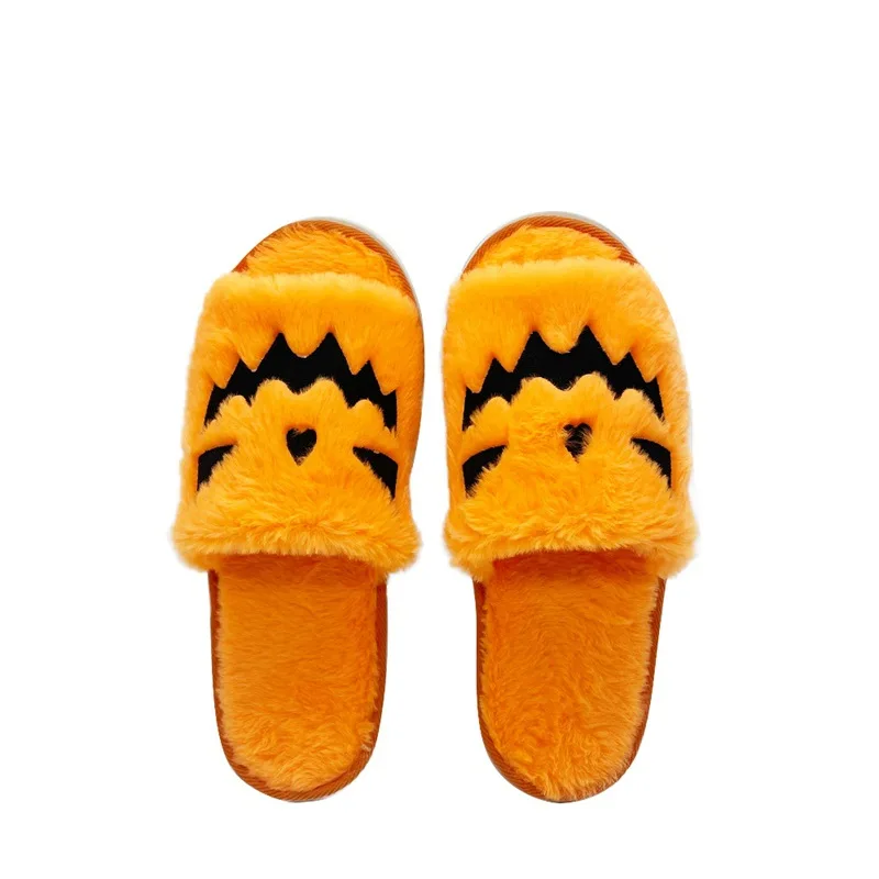 2024 Indoor funny winter slippers pumpkin plush slippers women men unisex fashion hot selling colorful slippers