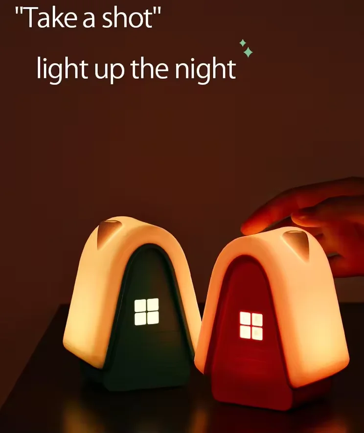 Cute Lamp Christmas House Night Light Soft Silicone Rechargeable Atmosphere Baby Touch Smart Light as Kids Christmas Gift