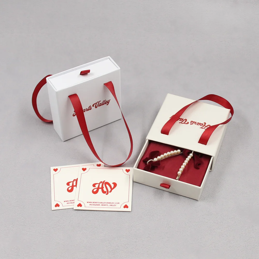 New Style Factory Wholesale Ring Necklace Bangle Wedding Gift Packaging Custom logo Jewelry Box with Ribbon Handle