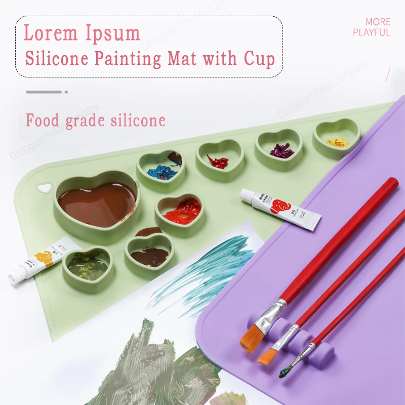 Hot New Products Custom easy clean Multifunction Silicone Craft Art Mat Non Stick Sheet silicone painting mat  with Cup