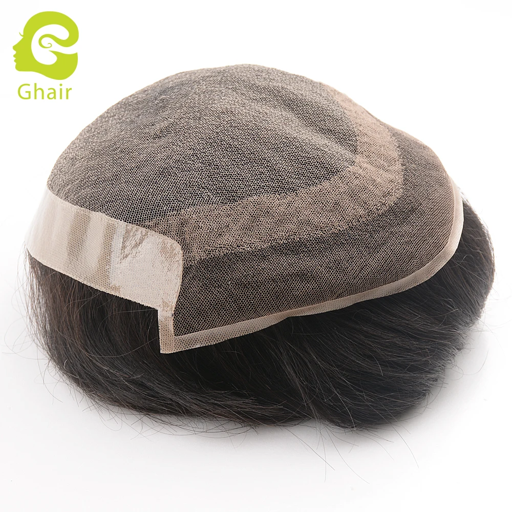 
Free Style Hair Silk Base Men Toupee With 1 Inch PU Injected Knots Lace Straight Hair 