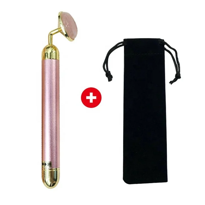 Amazon Hot Sales Face Massage Roller Natural Pink Jade Roller Vibrating Facial Rose Quartz Electric Beauty Bar