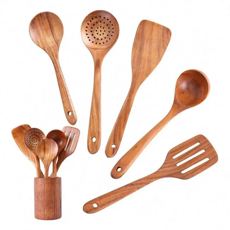 Teak Wood Kitchen Wares Set Spatula Spoons Cooking Utensil Wooden Natural 6 Pieces Dining Room,kitchen in Set for Cooking