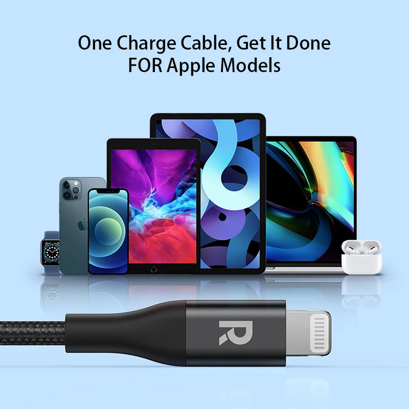 RAVPower RP-CB054 type-c PD fast charging mobile phone cables PVC+Nylon braid phone charger data cable with MFi for iPhone