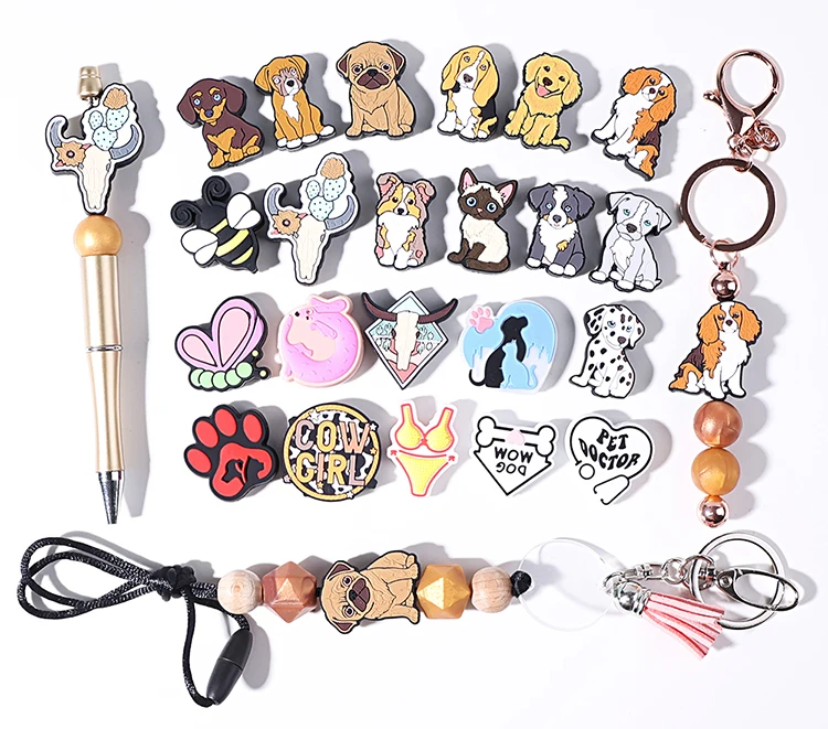 Hot Sale Cartoon Shape Toy Making Animal Silicone Focal Beads Cute Cat Dog Beads For Pen Making And Keychain Jewelry Decoration