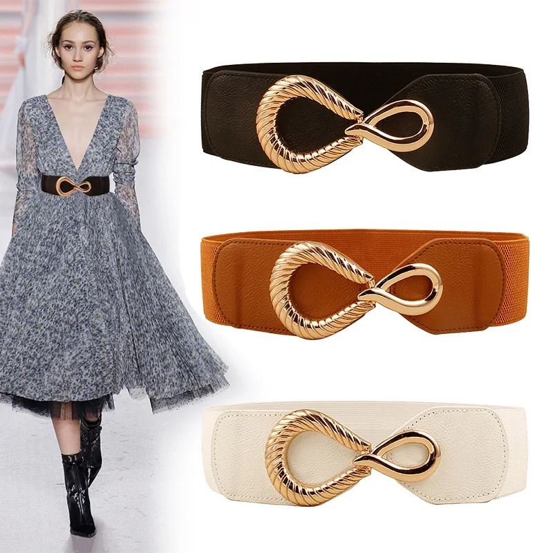 new Europe And America Water-droplet Buckle Corset Waist Wide Elastic Elastic Waistband  PU Leather Belt