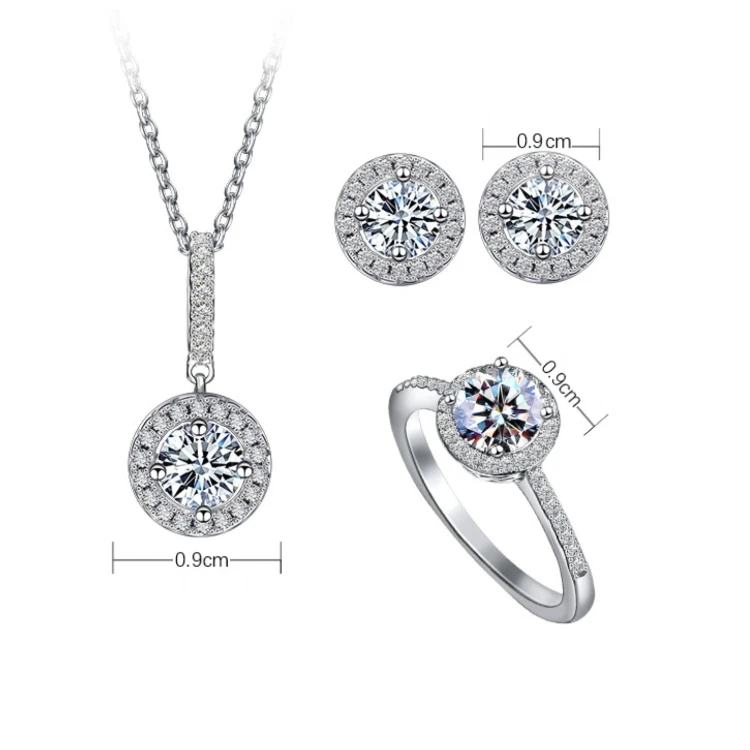 Stud earrings 925 sterling silver GRA certified moissanite pendant solitaire necklace VVS moissanite diamond ring set jewelry