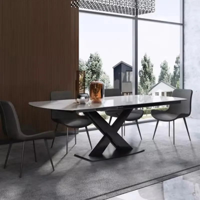 Marble Dining Table Rotary Deformation Dining Table Modern Rock Plate Rectangular Retractable Folding Design Dining Table