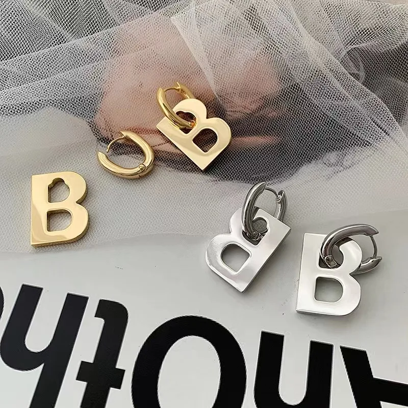 Fashion Luxury Jewelry Women 18K Gold Plate B Letter Earring Removable Stainless Steel Earring