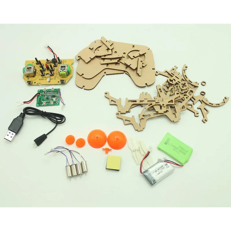 XYQ-1 Aircraft Wooden Drone STEM Education Kids Quadcopter Toy Pocket Aircraft Assemblv Drone Sideward Flicht LED DIY Drone