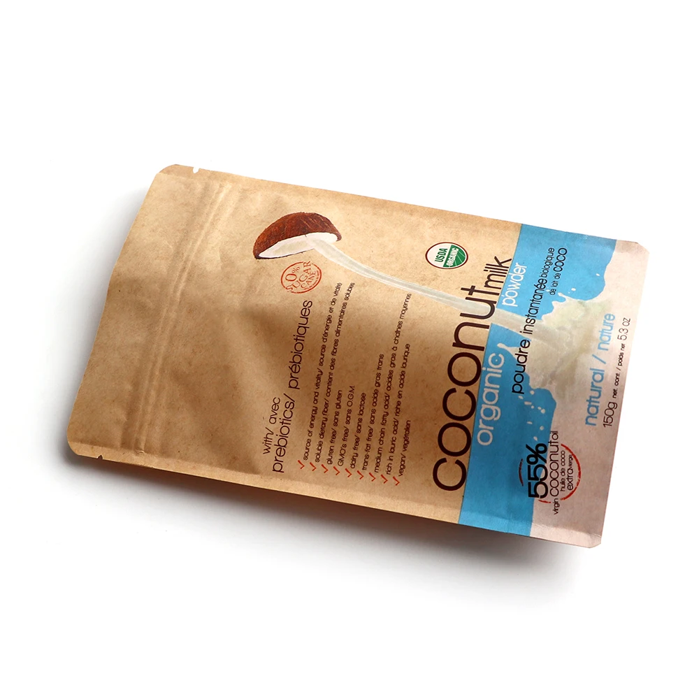 Custom Full Printing Mylar Sachet Coffee Tea Coconut Powder Stand Up Packaging Paper Bags With Your Own Logo