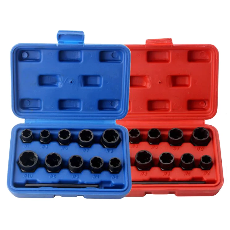 10PCS Broken Bolt Extraction Kit  High Carbon Steel Hardness Twist Socket Extractor Kit Plastic Case DIY Nut Extractor