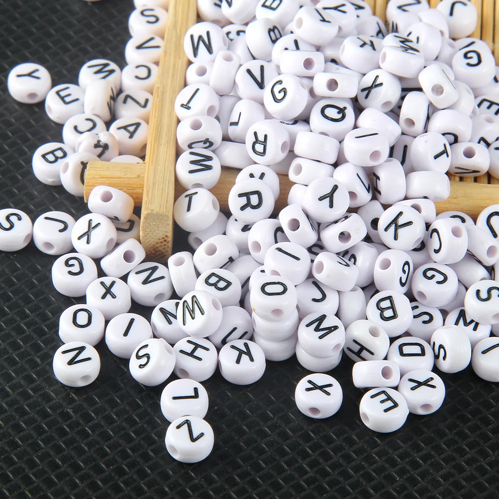 50PCS/bag  plastic acrylic english letter beads 4*7mm flat round shape A to Z 26 alphabet beads for DIY jewelry making