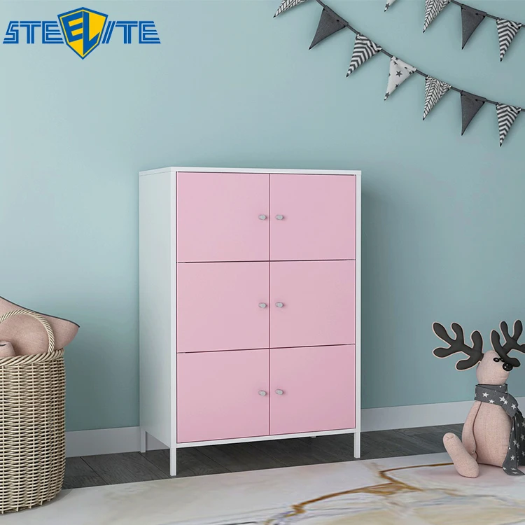 Fashion Furniture Design Baby Wardrobe Color Steel Storage Cabinet Bedroom 6 Door Small Cabinet