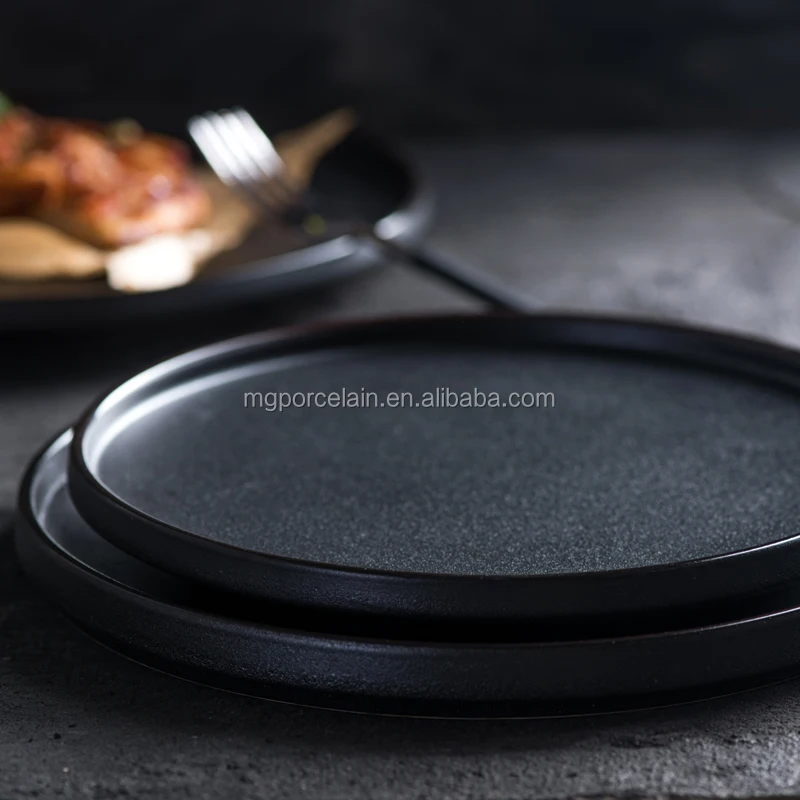 Factory direct hotel black nordic restaurant stoneware Serving dish japanese ceramic dinner flat plates sets
