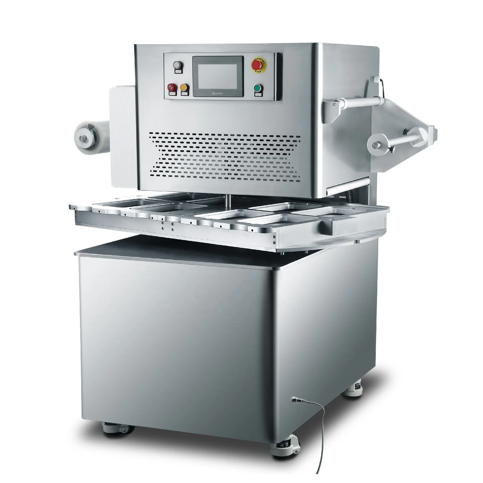 NEW TYPE ZT-480 shrimp skin vacuum tray sealer packing machine Rotary skin machine double stations work high speed production