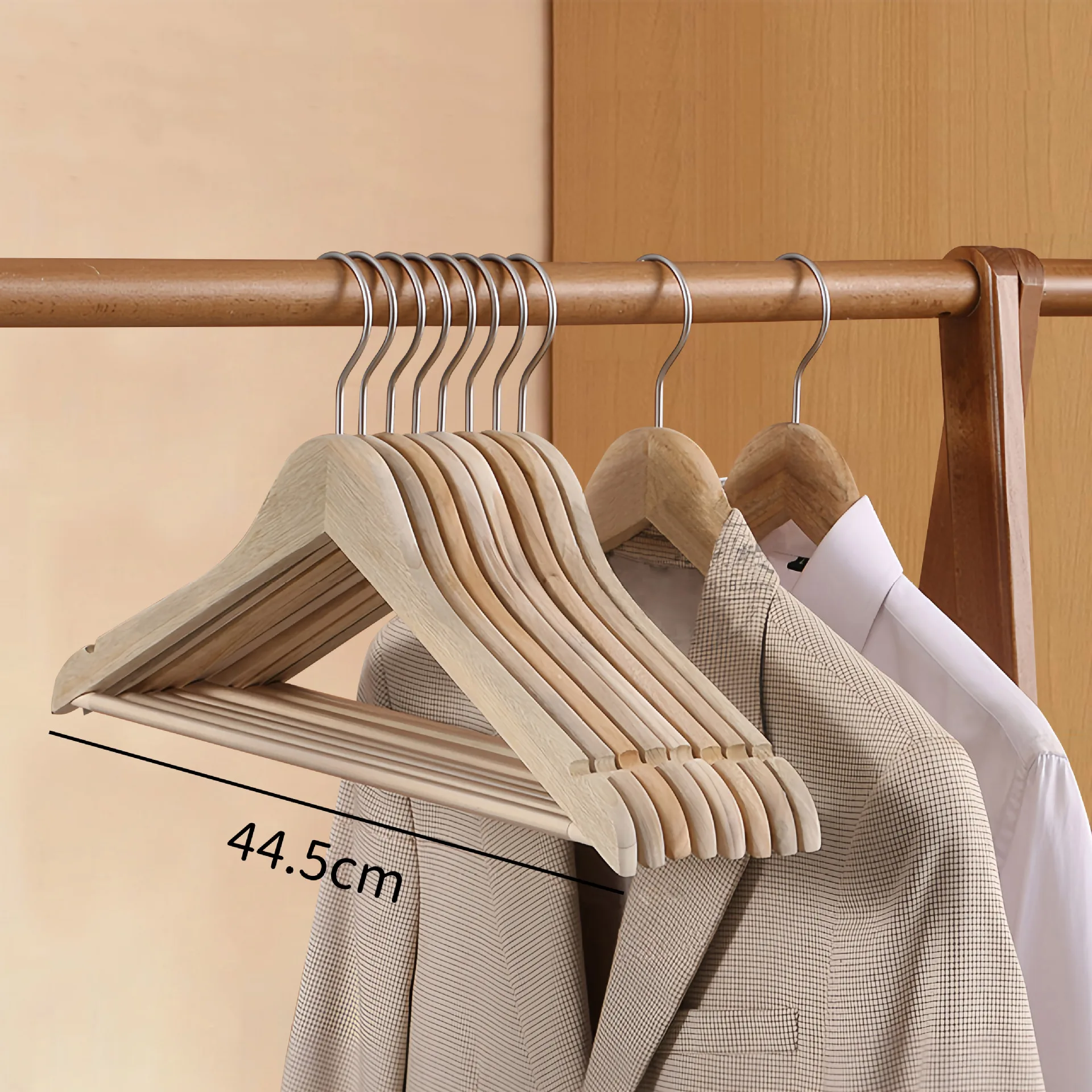 Solid Camphor Wood Hanger Anti-Mildew Insect-Proof Seamless Metal Hook for Hotel & Household Suit & Clothes Support Living Room