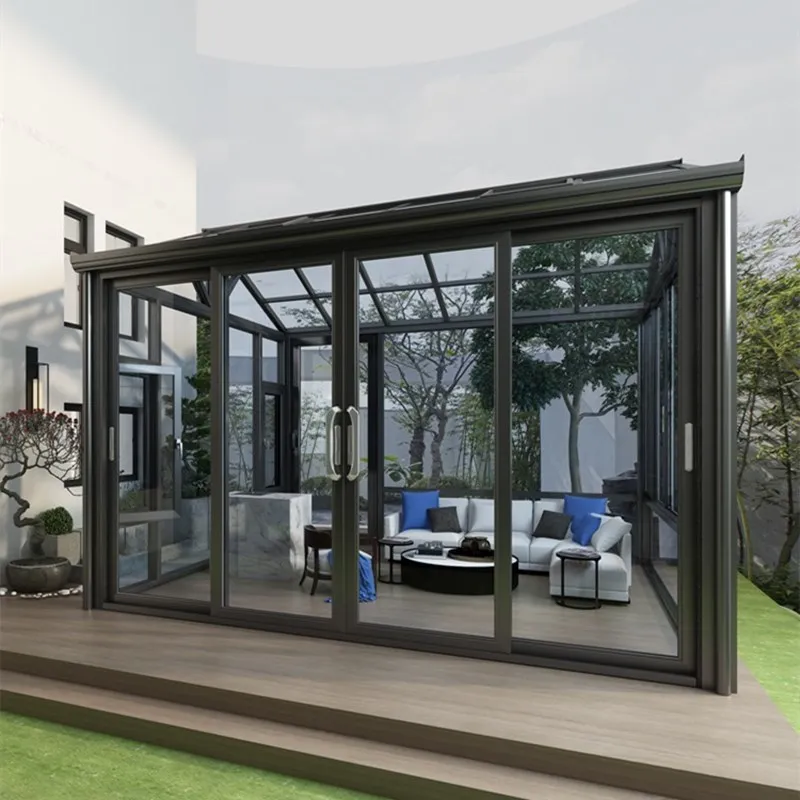 Sunroom glass house solarium 4 season glass extension triangle roof waterproof sunroom pergola easily assembled aluminum