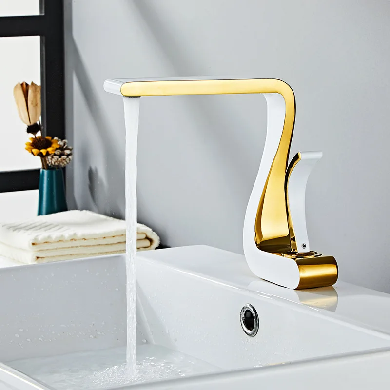 Creative Luxury Waterfall Art Basin Faucet Cold Heat Single Hole Brass Bathroom Lavatory Wash Hand Basin Tap
