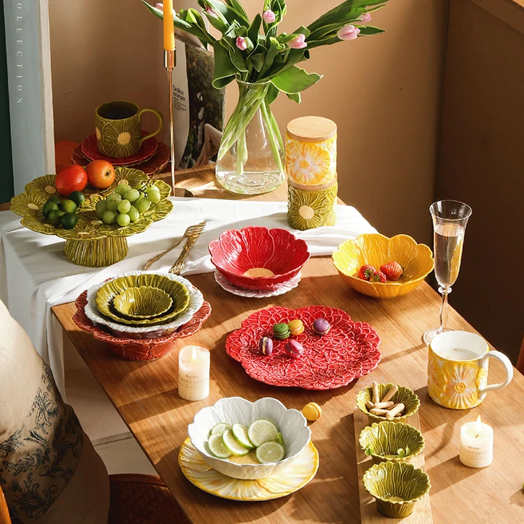 Flower talk collection creative art embossed design home hotel restaurant dinnerware luxury ceramic porcelain dinner set