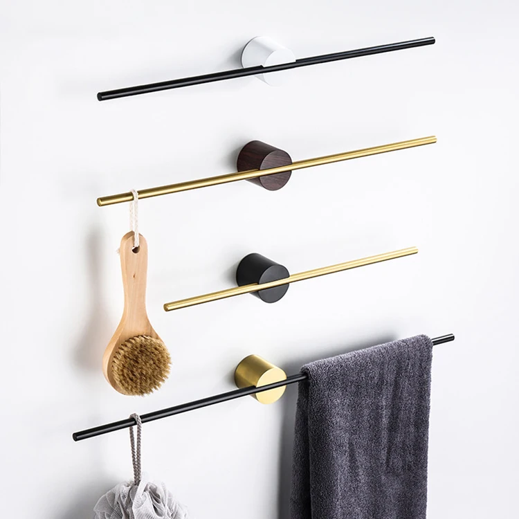 Bathroom accessories walnut wood towel bar golden bathroom aluminium free perforated single rod