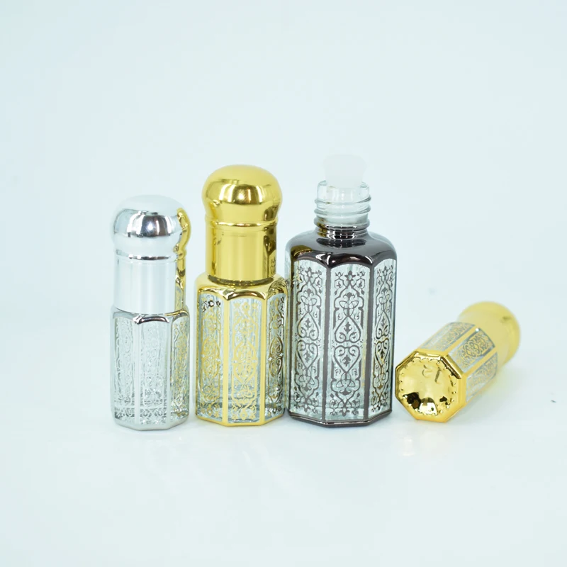 12 ml Glass Roll On Perfume Diffuser Attar Bottle with Stopper Fancy Dubai 3ml 6ml Gold Silver Black Perfume Oils Roller Bottle
