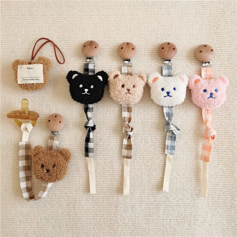 Baby Cotton Pacifier Chain Beech Pacifier Clip Infant Teething Toy Baby Dummy Pacifier Chain Clip Wood Rodent Nipples Holder