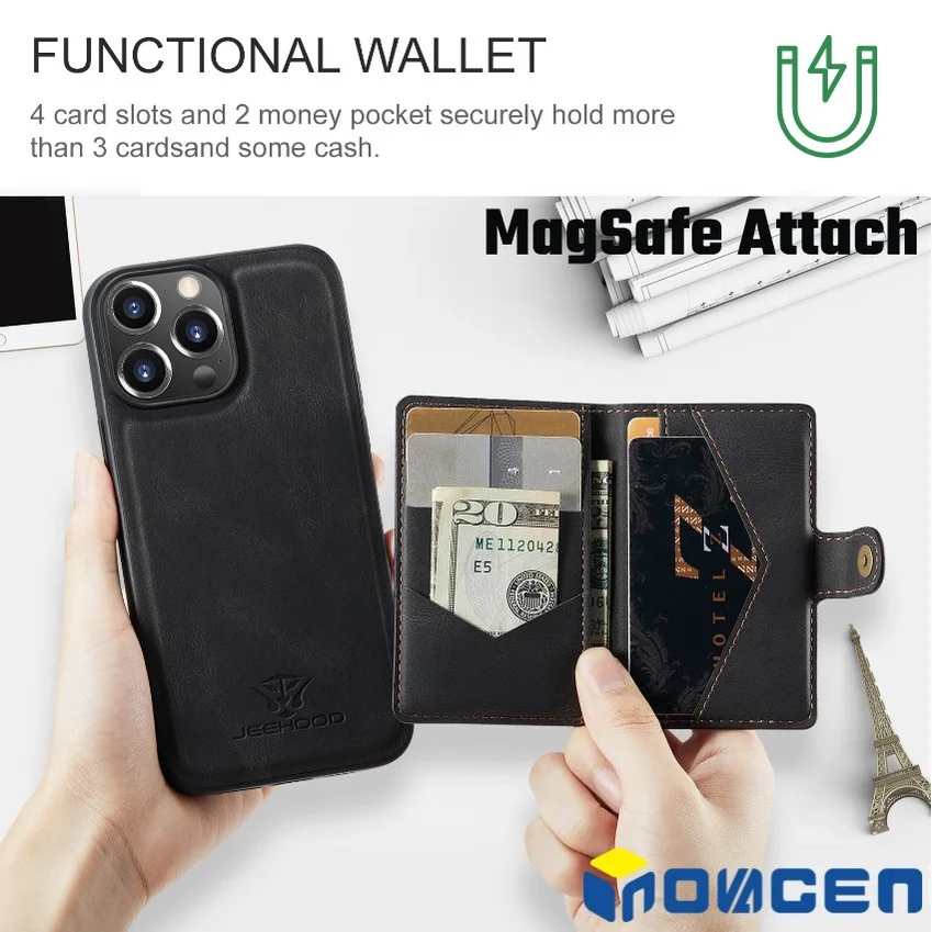 Leather MagSafe Case Compatiable For iPhone/Magnetic Leather Back Cover with Detachable Wallet Card Holder,Shockproof Multicolor