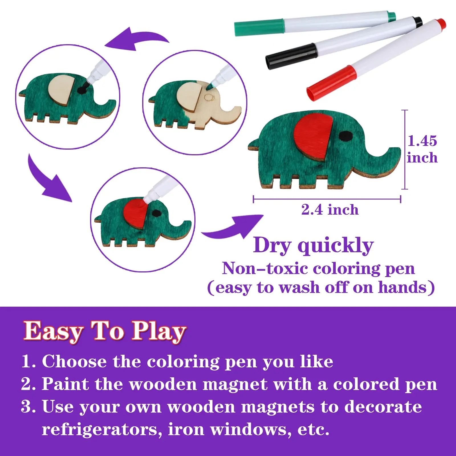 DIY Wooden Art Craft Magnets 36 pcs Painting Kit for Kids Party Favors for Boys Girls Birthday Gift