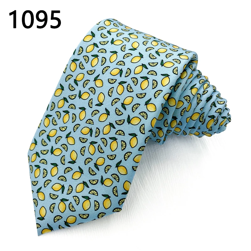 Watermelon Lemon Fruit Design Painted Eggshell Printed Polyester Neckties Wholesale Tie Factory
