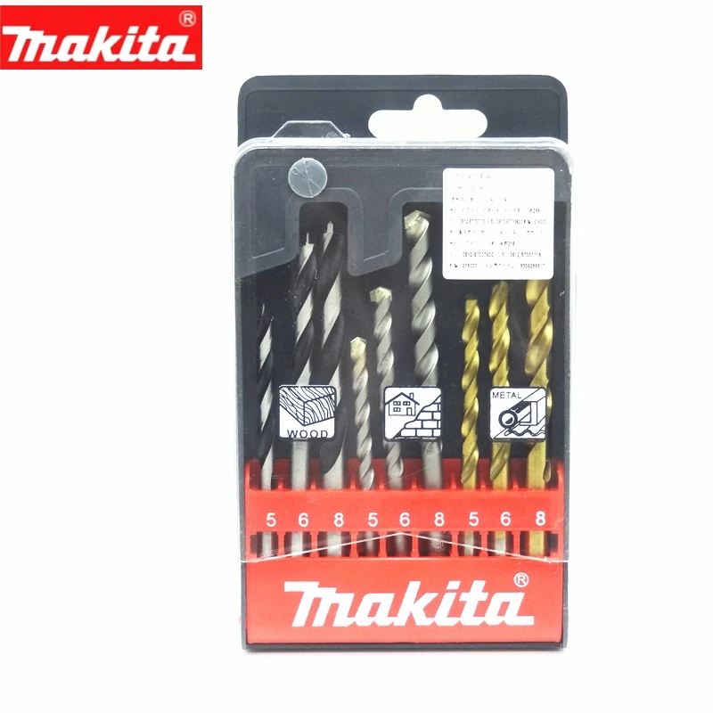 Original Makita Mixed Combination HSS Twist Masonry Wood Drill Bit Set for Metal Concrete Wood Drilling in Plastic Case