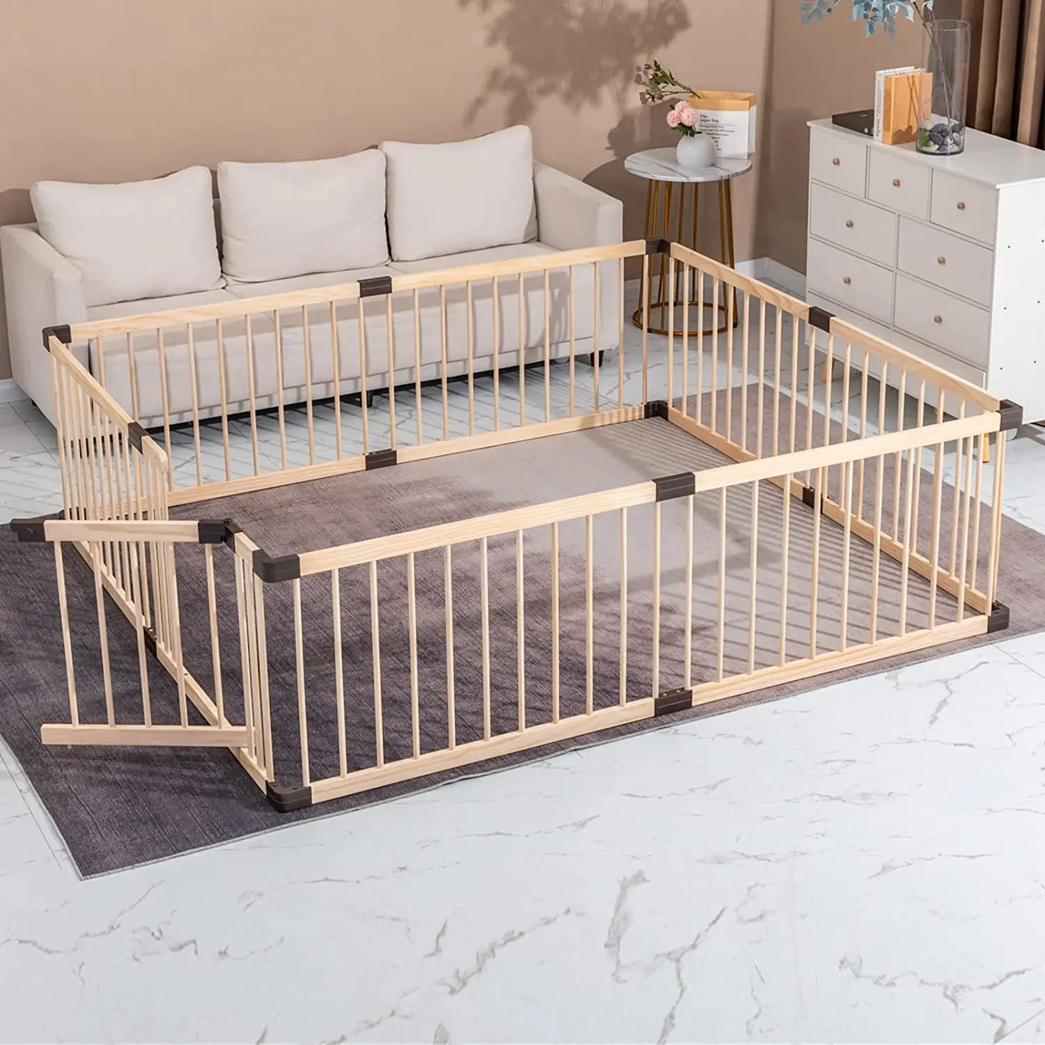 Wooden Baby Playpen With Door Kids Playpen Children Play Game Protect Playpen