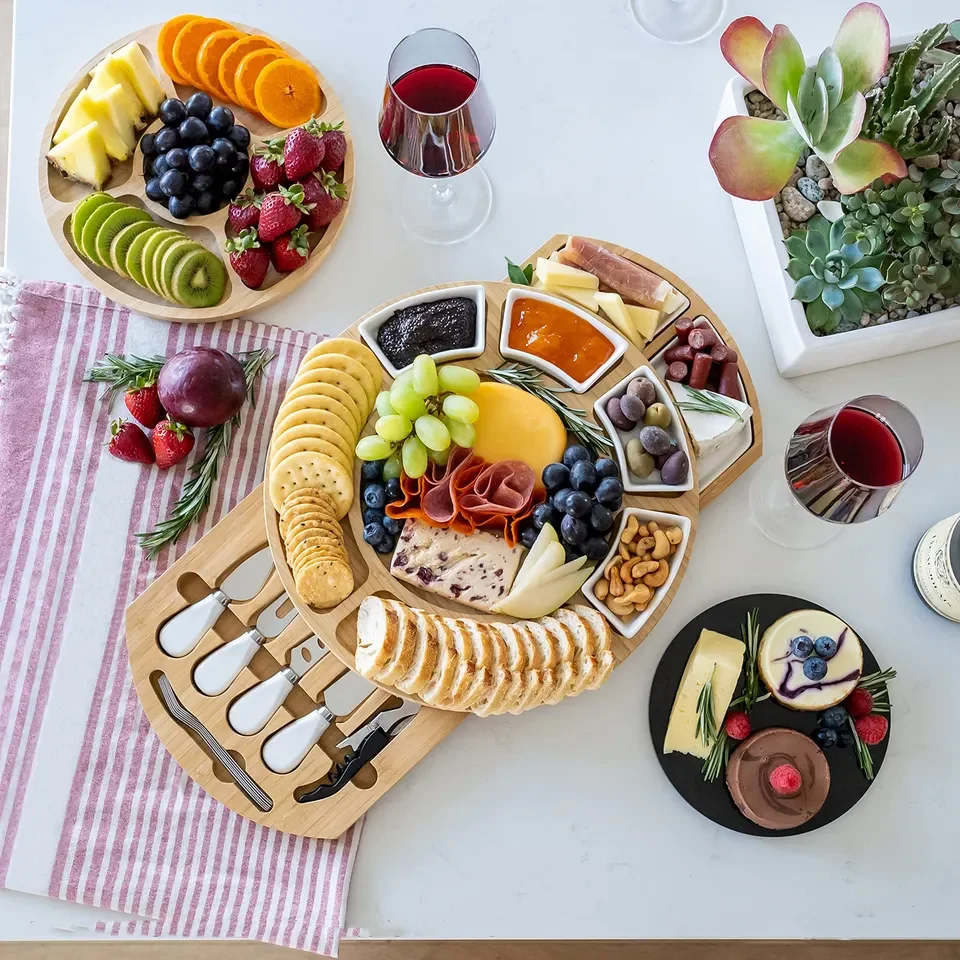 Bamboo Cheese Board Charcuterie Board Kitchen With Drawers Serving Platter Cutlery Server Knife Set with Tools