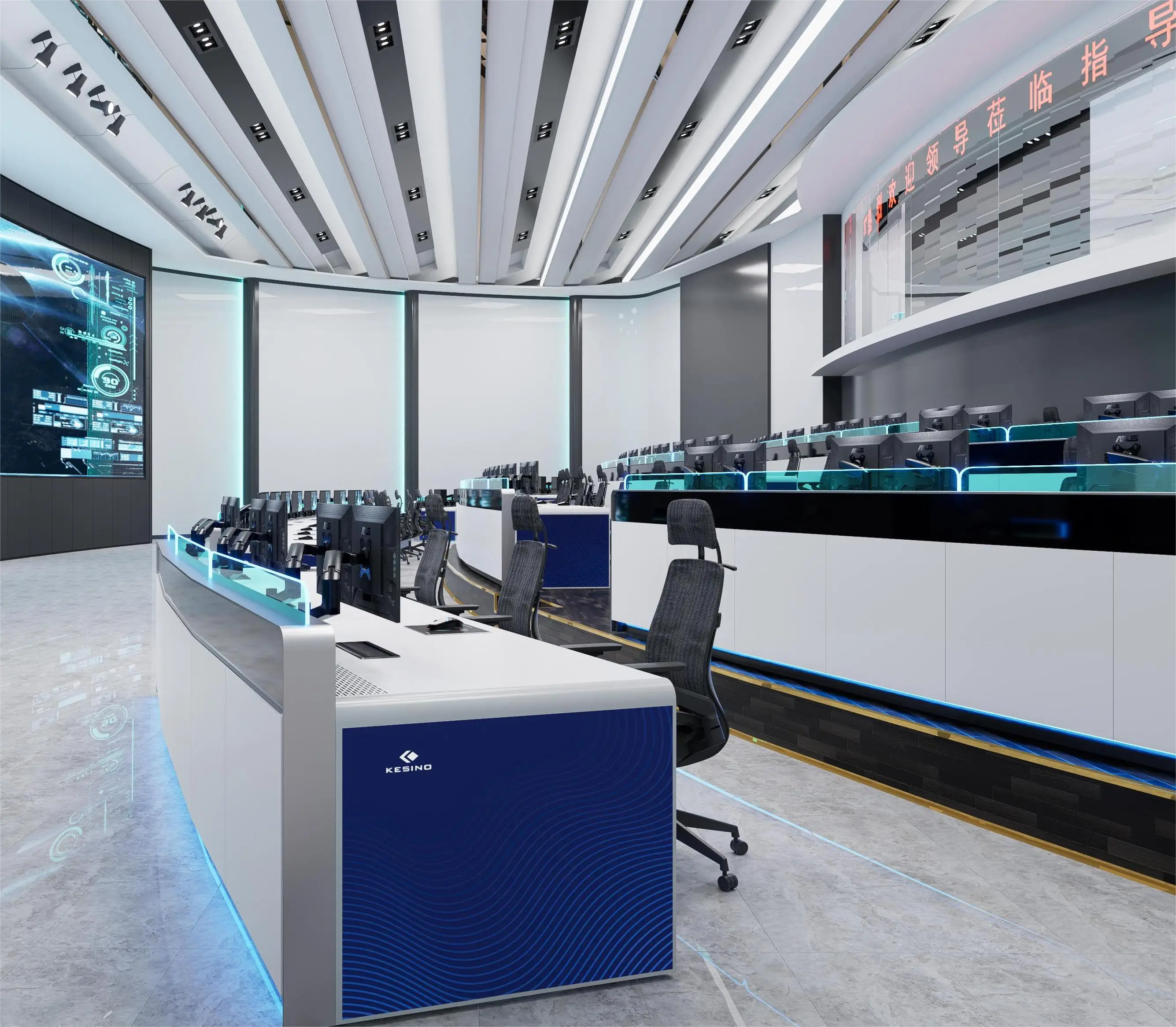 Kesino Modern 24/7 Operator Control Room Consoles Durable Modular CCTV Energy Utilities Console With Storage for Hotels Gyms