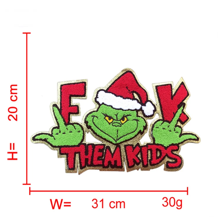 New Design Big size Iron on Gold Gliter Santa Baby Snowman Christmas Chenille Patch