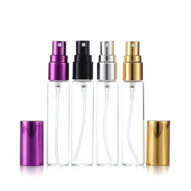 OEM Free sample 2ml,3ml,5ml,8ml,10ml Mini Refillable Glass Perfume Bottle Vial With colored aluminum Mist Sprayer