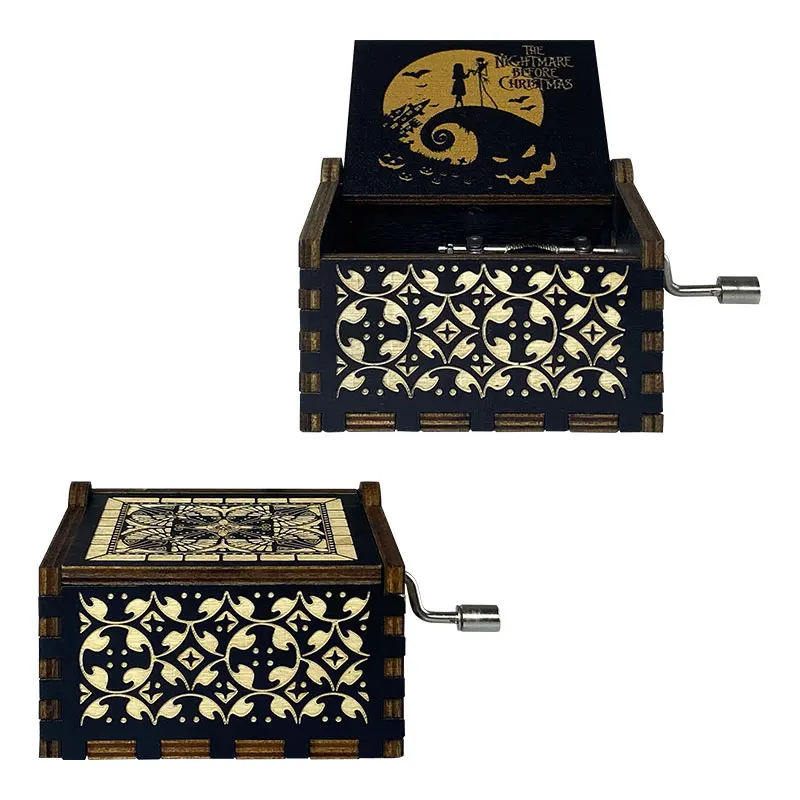 New Arrival Customized Wooden Mini Music Box Hand Cranked Laser Engraved Music Boxes Custom Song Christmas Gifts
