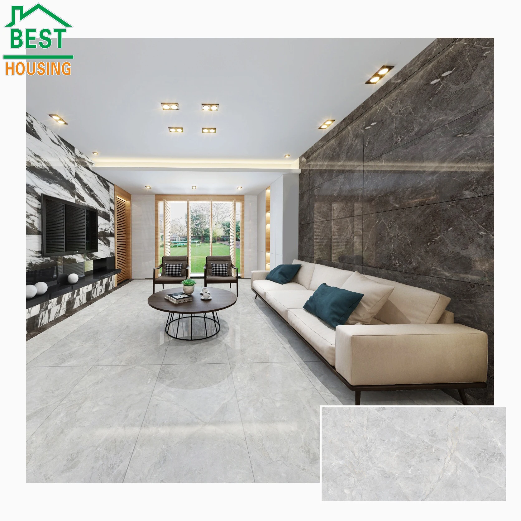 24x48 Marble Design Interior Sitting Room Stone Texture Tiles Waterproof Decorative Flooring Glazed Tiles