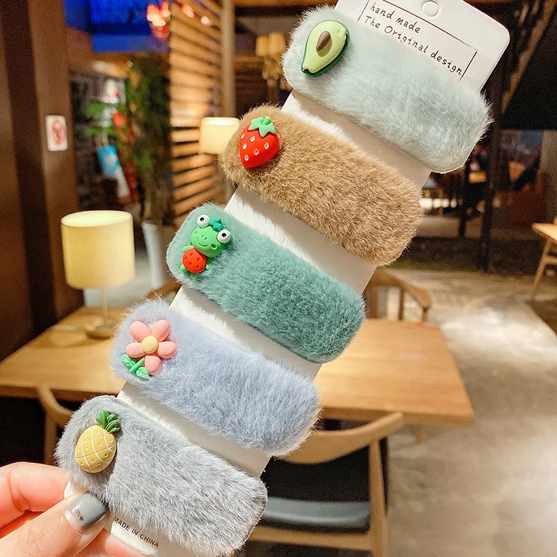 Wholesale girl Hair Accessories Fashion Faux Fur Plush Hair Clip Barrettes Headwear Bobby Hairpins