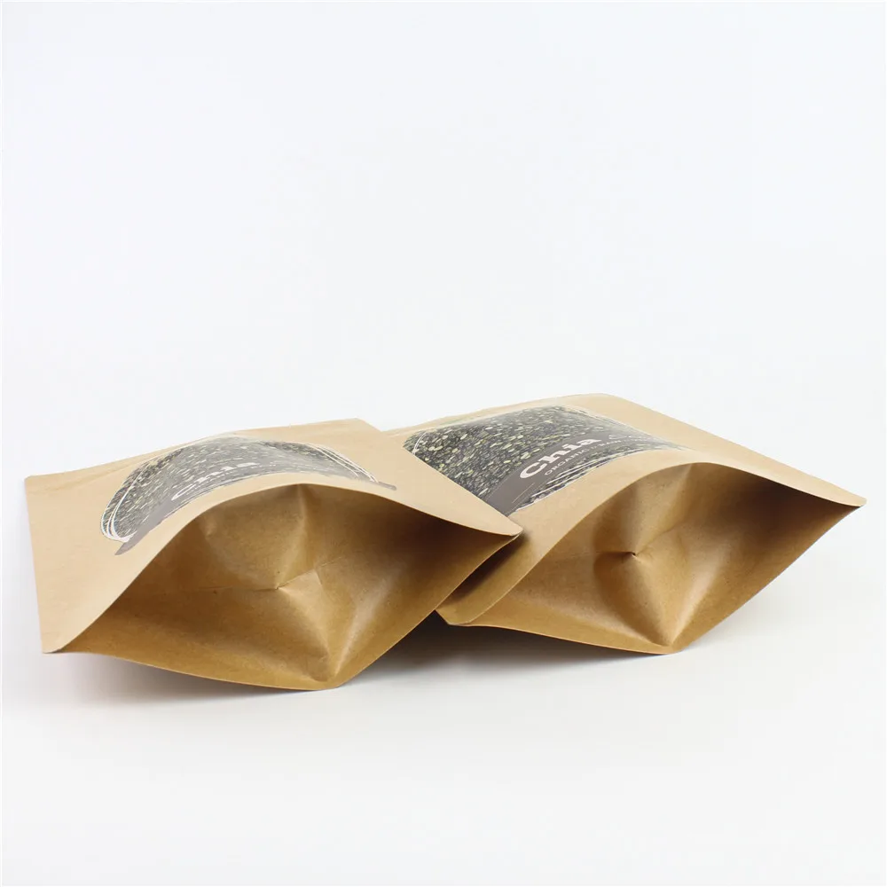 Custom printing food grade kraft paper organic chia seeds bags stand up ziplock pouch