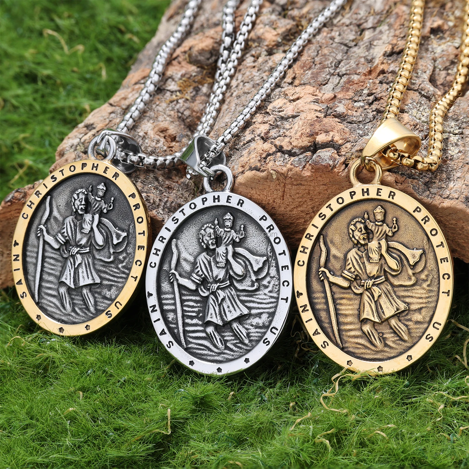 gOLD Saint Christopher Medal Necklace with 24inch Chain Saint Medals | Amulet Necklace Protection Jewelry for Men with