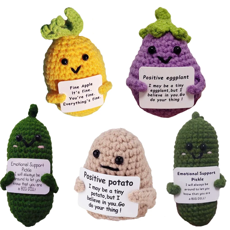 Popular Handmade Emotional Support Pickled Cucumber Positive Potato Crochet Stuffed Plush Doll Small Cucumber Crochet Toys