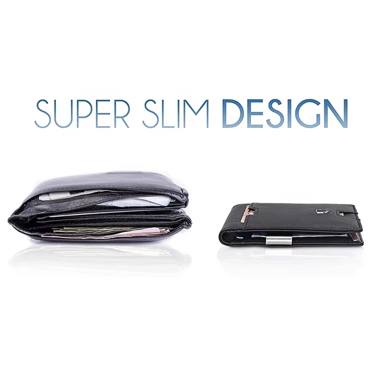Factory Wholesale Slim Bifold Metal Money Clip Wallet RFID Blocking Carbon Fiber Leather Card Holder Wallet For Man
