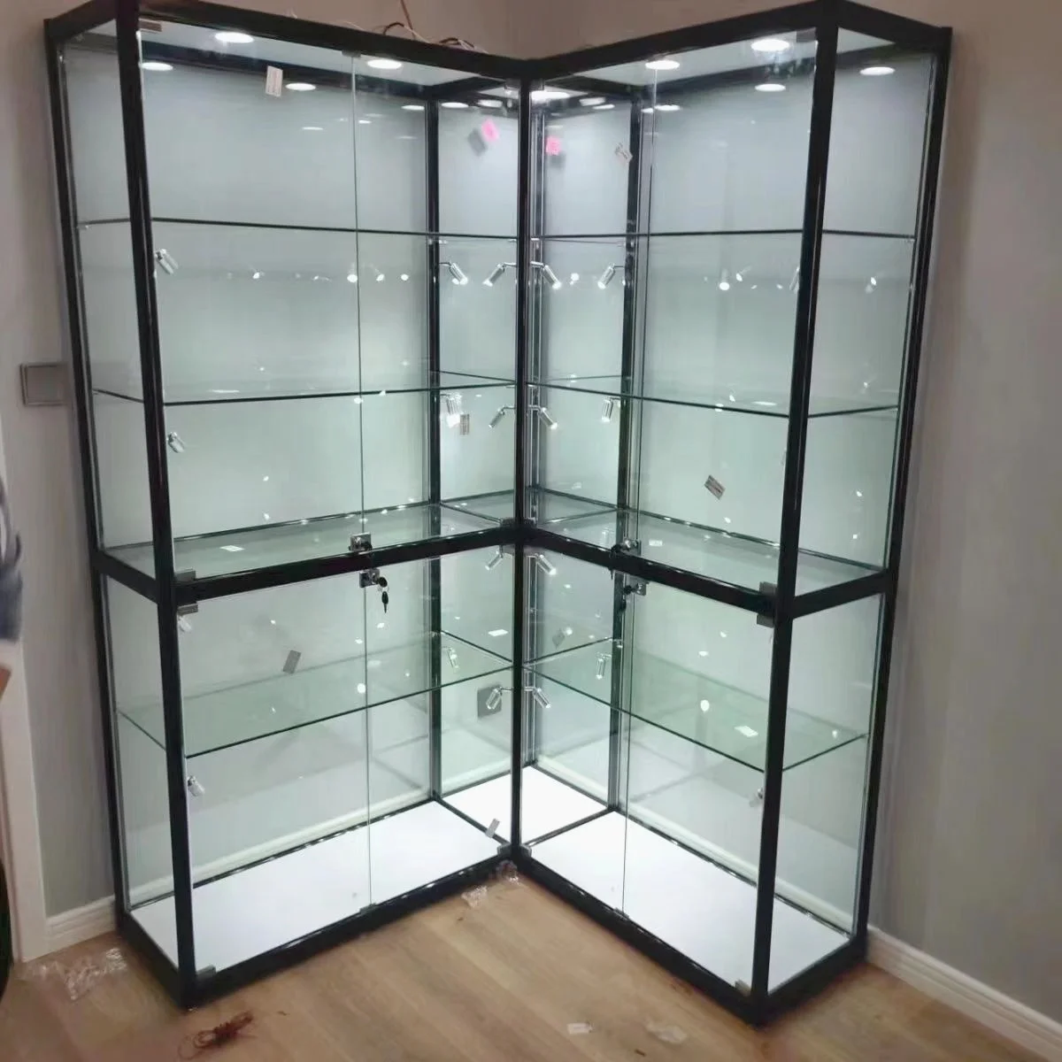 Aluminum Smoke Shop Display Counter LED Light Glass Showcase for Toy