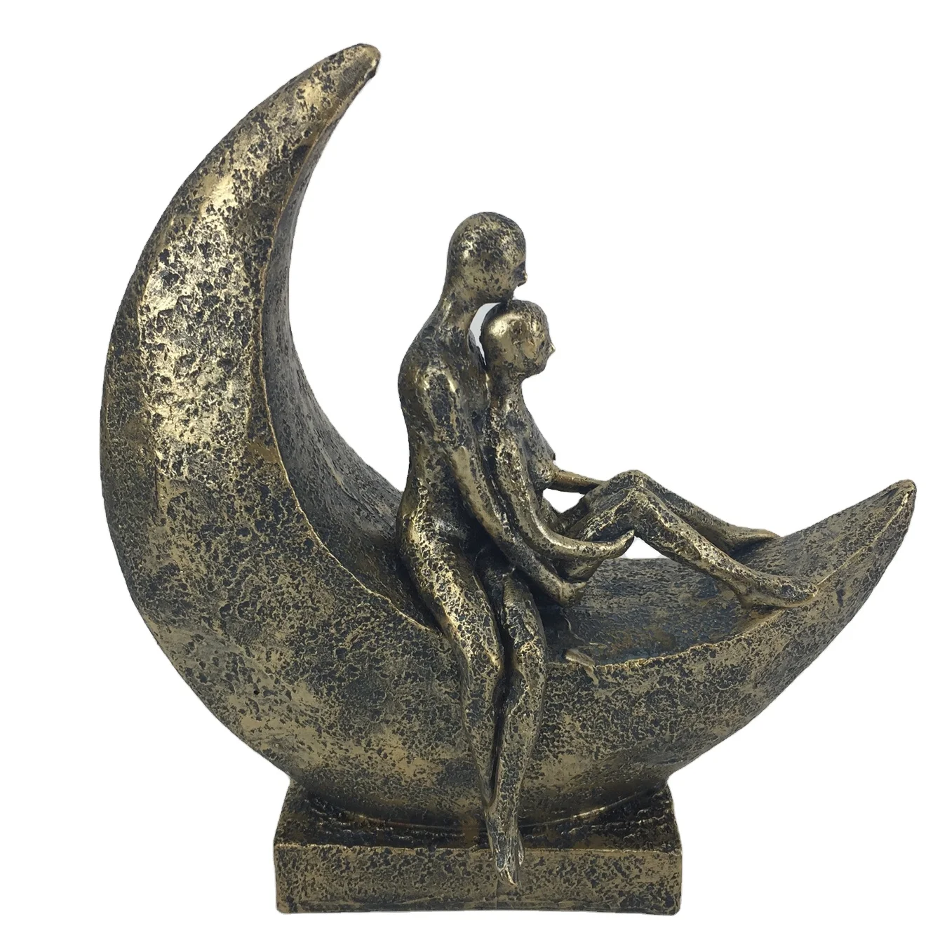 Factory Supply Directly Polyresin Couple Lover Sculpture Figurine On Moon For Home Decoration