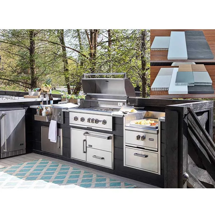 Timber Wood Color Pure White Grey Color Fireproof Waterproof Kitchen Cabinets Wardrobe Cabinet Garden Storage with Sink & Table