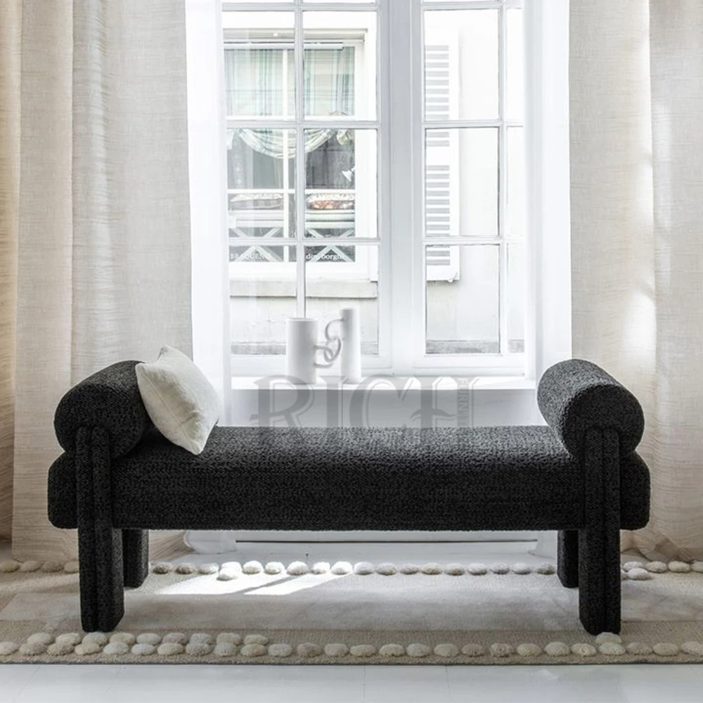 Scandinavian ottoman bench living room indoor black ottoman bench for bedroom modern bedside fabric bed end bench