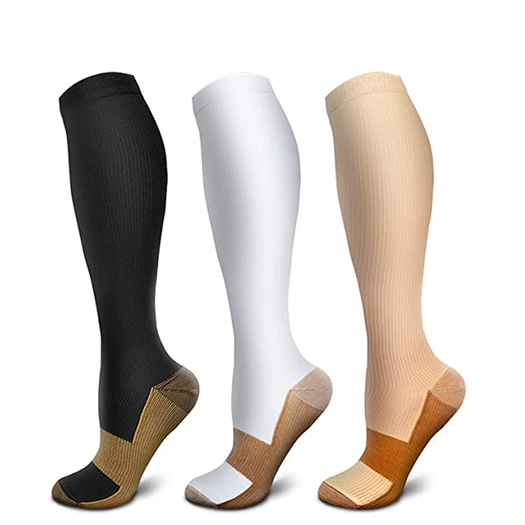 Unisex Long Tube Copper Compression Sock Pain Relief Stockings 15-20 Mmhg Nylon Sport Knee High Socks